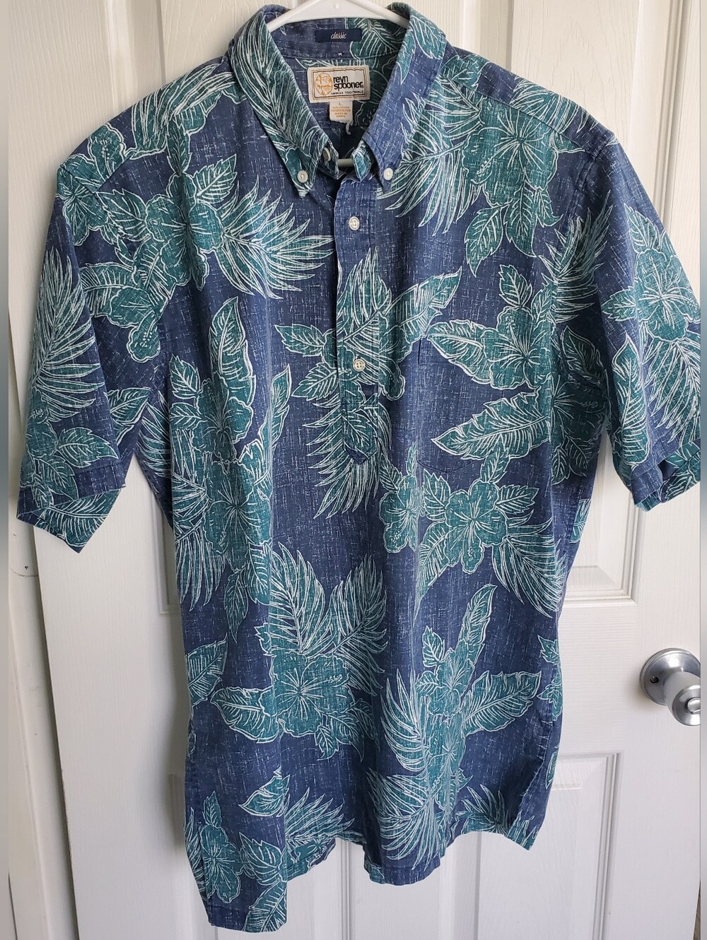 Vintage Hawaiian Reyn Spooner 4 Button Popover Reverse Print Men's Shirt Size L